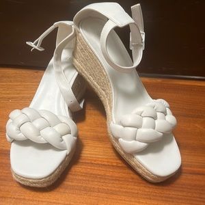 H&M white braided platform wedge with ankle strap. Size 38/8
